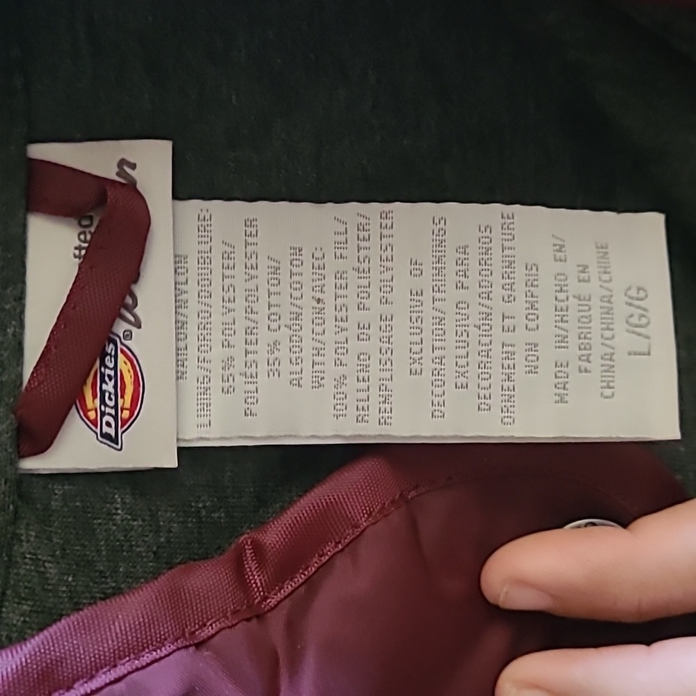 Dickies Diamond Quilted Jacket, Like New, Burgundy, Sz L, *Missing Hood* - Picture 5 of 10